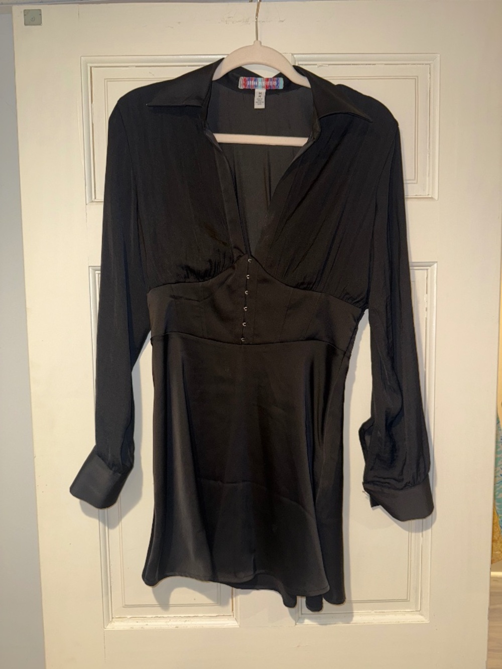 Urban Outfitters Black Long Sleeve Silk Bustier Dress